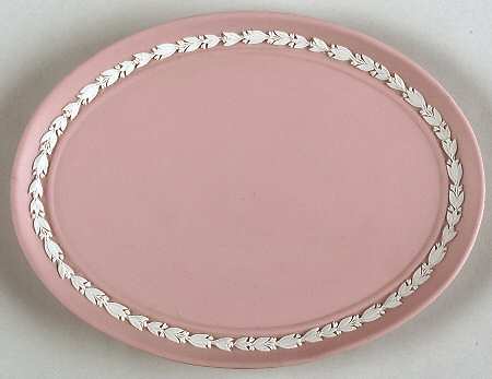 Cream Color on Pink Jasperware 6" Oval Tray