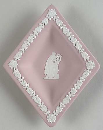 Cream Color on Pink Jasperware Diamond Shape Tray