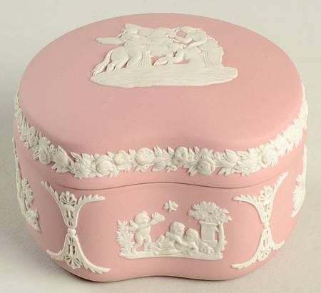 Cream Color on Pink Jasperware Bean Box & Lid