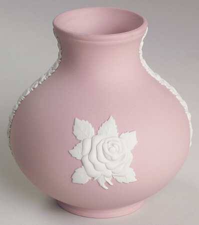 Cream Color on Pink Jasperware 4" Bulbous Vase