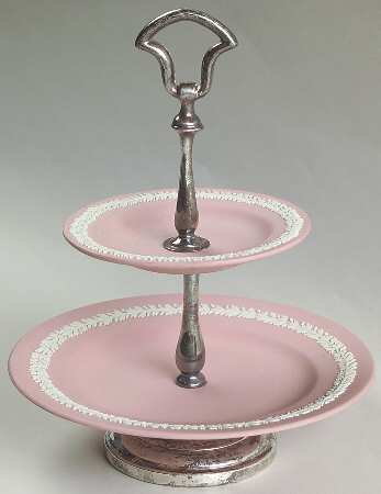 Cream Color on Pink Jasperware 2-Tier Serving Tray