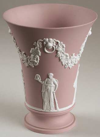 Cream Color on Pink Jasperware 6" Vase