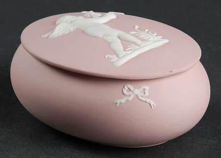 Cream Color on Pink Jasperware Oval Apollo Box & Lid