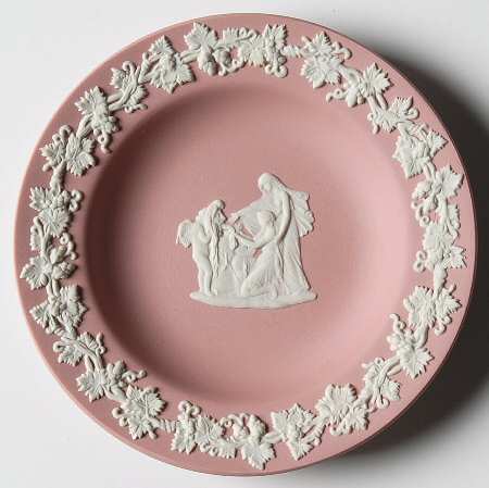 Cream Color on Pink Jasperware 4" Round Tray