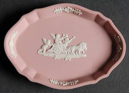 Cream Color on Pink Jasperware Silver Tray