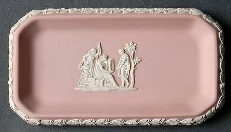 Cream Color on Pink Jasperware 6" Oblong Tray