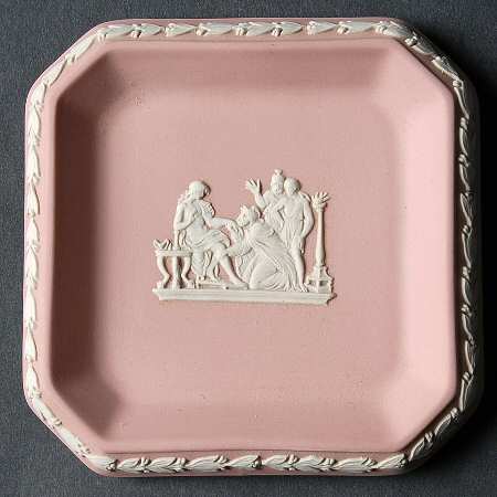 Cream Color on Pink Jasperware 4" Square Tray