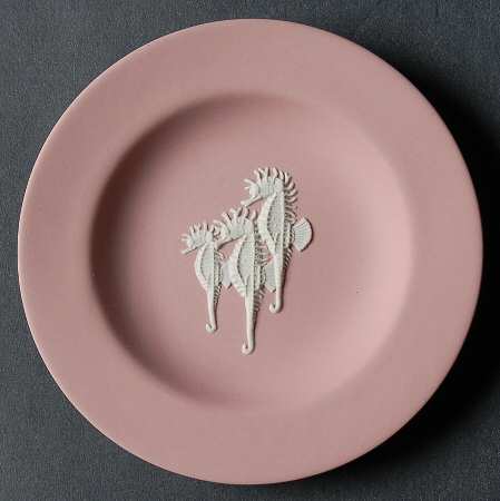Cream Color on Pink Jasperware 4" Round Tray