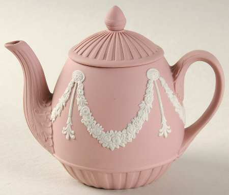 Cream Color on Pink Jasperware Individual Teapot & Lid