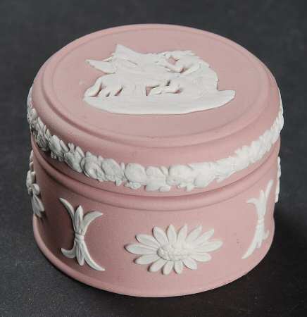 Cream Color on Pink Jasperware Miniature Round Box
