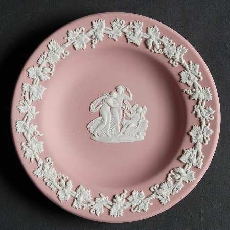 Cream Color on Pink Jasperware 4" Round Tray