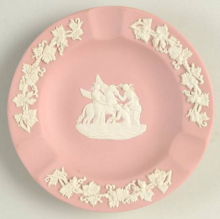 Cream Color on Pink Jasperware 3 Slot Round Ashtray