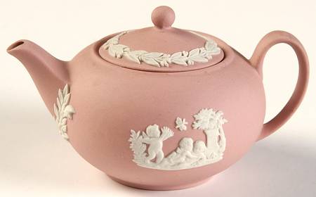 Cream Color on Pink Jasperware Miniature Teapot & Lid