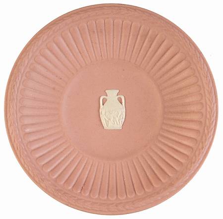 Cream Color on Pink Jasperware Round Fluted Compotier