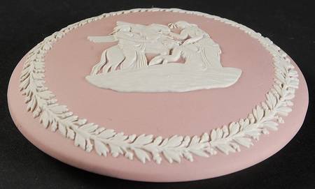 Cream Color on Pink Jasperware 1" Round Fluted Box Lid Only