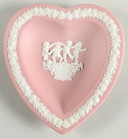 Cream Color on Pink Jasperware Small Heart Shape Ashtray