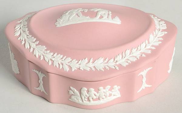 Cream Color on Pink Jasperware Silver/Candy Box & Lid