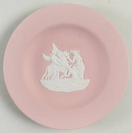 Cream Color on Pink Jasperware 4" Round Tray