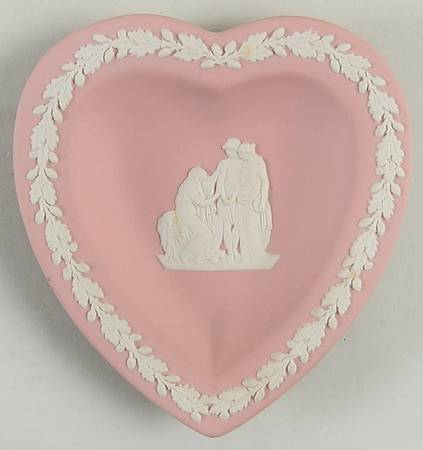 Cream Color on Pink Jasperware Small Heart Shape Ashtray