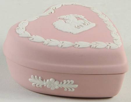 Cream Color on Pink Jasperware Heart Shape Box & Lid