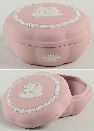 Cream Color on Pink Jasperware Small Scalloped Candy Box