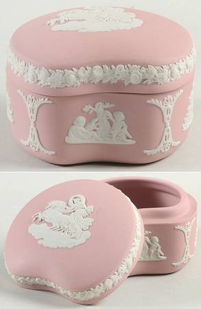 Cream Color on Pink Jasperware Bean Box & Lid