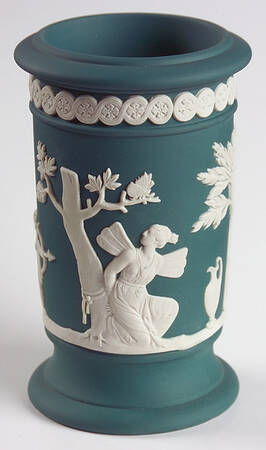 Cream Color on Spruce Green Jasperware Cylindrical Apollo Vase