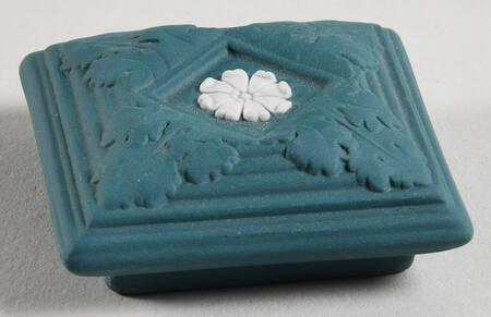 Cream Color on Spruce Green Jasperware Lid for Miniature Square Box