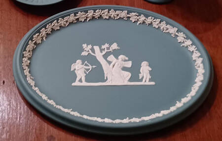 Cream Color on Spruce Green Jasperware 10" Oval Tray