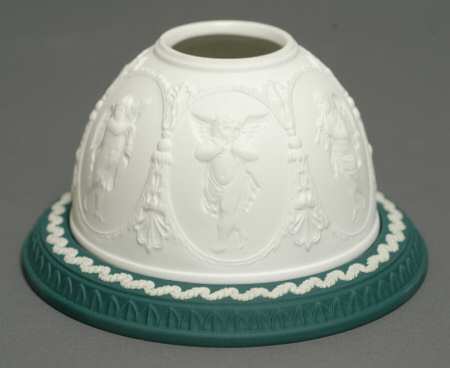 Cream Color on Spruce Green Jasperware Lithophane Candle Votive