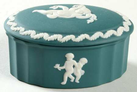 Cream Color on Spruce Green Jasperware Camilla Box with Lid