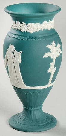 Cream Color on Spruce Green Jasperware Terpsichore Vase