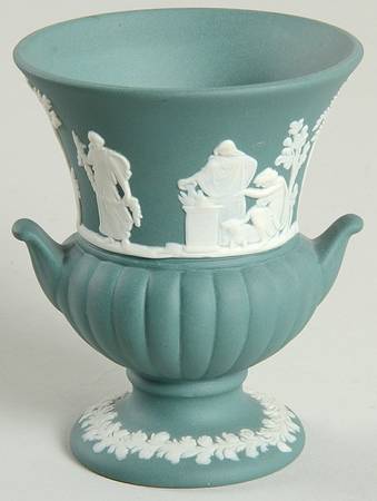 Cream Color on Spruce Green Jasperware 3" Mini Bud Vase