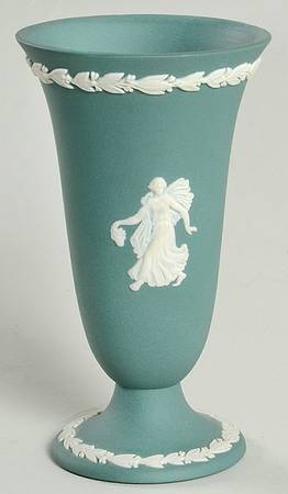 Cream Color on Spruce Green Jasperware 4" Bud Vase