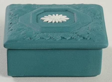 Cream Color on Spruce Green Jasperware Trinket Box & Lid