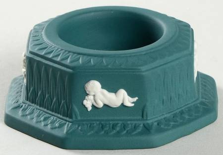 Cream Color on Spruce Green Jasperware Candle Votive