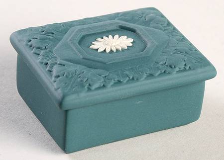 Cream Color on Spruce Green Jasperware Rectangular Box with Lid