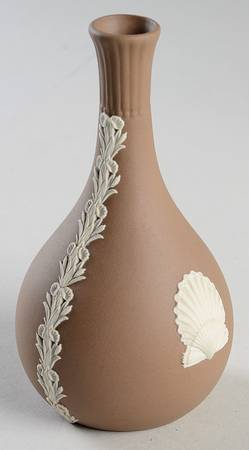 Cream Color on Taupe (Brown) Jasperware 5" Bud Vase