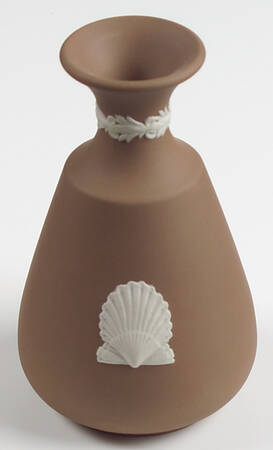 Cream Color on Taupe (Brown) Jasperware Cameo Bud Vase