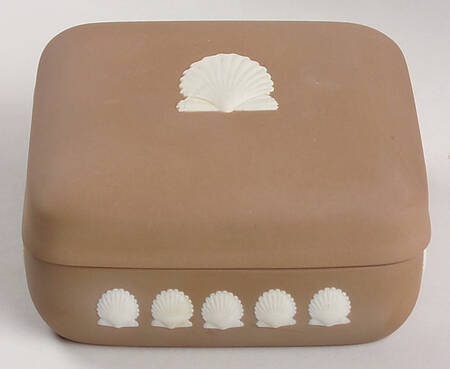 Cream Color on Taupe (Brown) Jasperware Square Box with Lid