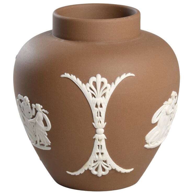 Cream Color on Taupe (Brown) Jasperware Small Ginger Jar No Lid
