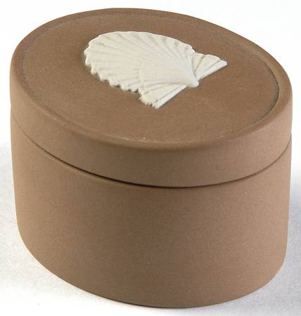 Cream Color on Taupe (Brown) Jasperware Mini Oval Box & Lid