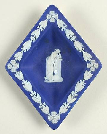 Cream Color on Wedgwood Blue Jasperware Small Diamond Shape Ashtray