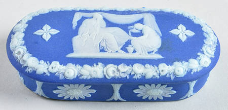 Cream Color on Wedgwood Blue Jasperware Match Box Holder & Lid