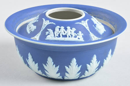 Cream Color on Wedgwood Blue Jasperware Hair Receiver & Lid