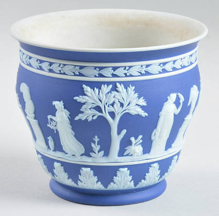 Cream Color on Wedgwood Blue Jasperware 4" Arcadian Jardiniere