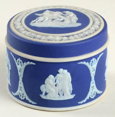 Cream Color on Wedgwood Blue Jasperware 3" Round Box & Lid