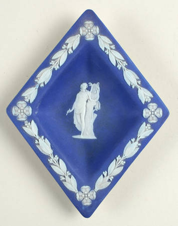 Cream Color on Wedgwood Blue Jasperware 3" Small Diamond Shape Ashtray
