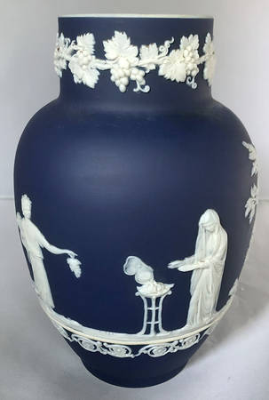 Cream Color on Wedgwood Blue Jasperware 7" Vase