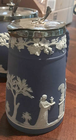 Cream Color on Wedgwood Blue Jasperware 22 Oz Trojan Jug with Metal Lid